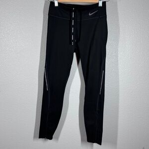 Med Nike Dri-FIT Black Running Leggings w/Reflective Stripes & Zippered Ankles